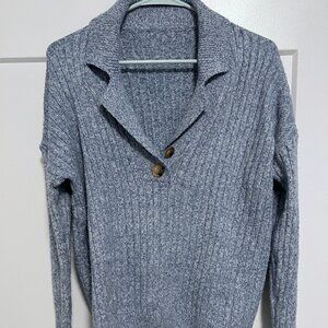 SHEIN Blue Collared Button Sweater Large